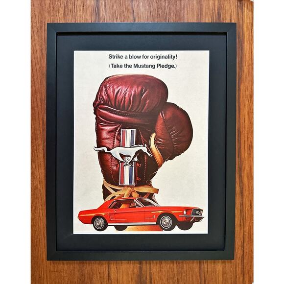 Framed 1967 FORD MUSTANG Magazine Ad Strike A Blow For Originality! Boxing Glove - Picture 1 of 2